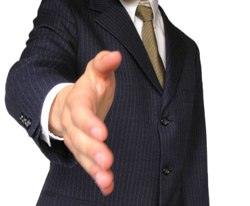 Expound businessman offer hand shake